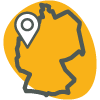 Icon zeigt deutschen Länderumriss mit Standortsymbol