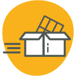 Icon zeigt Paket mit Solarmodul in schneller Bewegung
